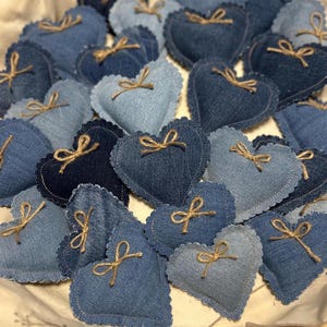 Memory Keepsake Hearts,Blue Jean Baby Favors Shower Decor,Pocket Hugs, Up cycled Denim