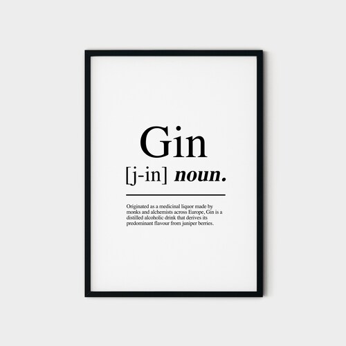 Gin Definition Wall Print Bar Decor Gin Wall Art Kitchen Etsy