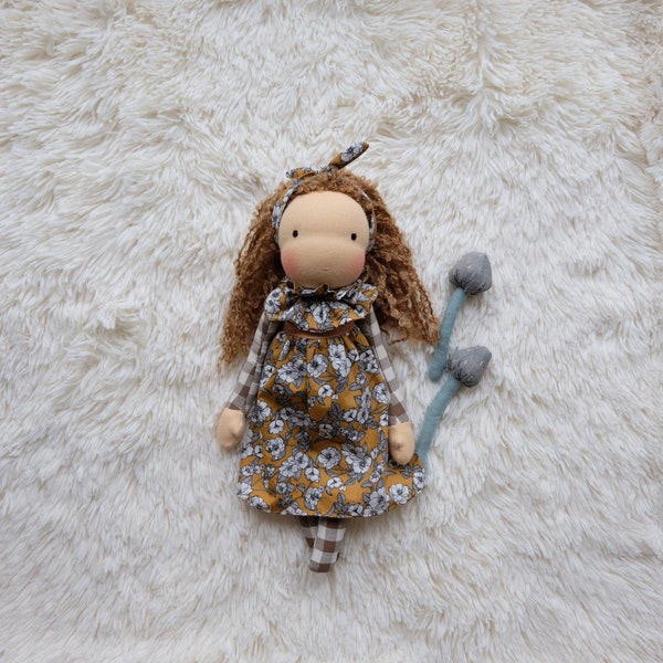 15 inch Waldorf doll birthday gift for baby first doll. Steiner doll natural fabric