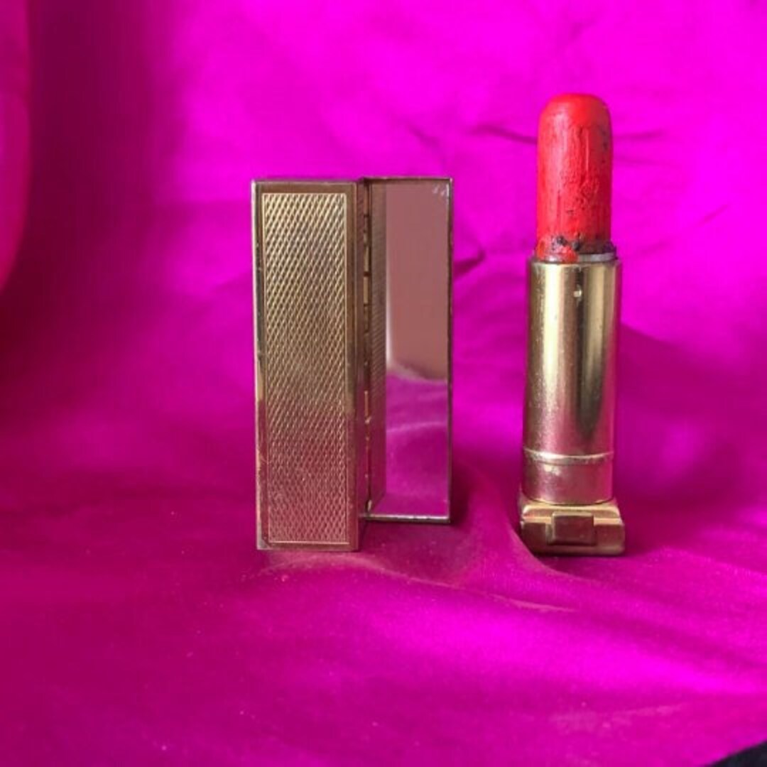 RARE Vintage 1940s Gold Tone Lipstick Holder With Mirror & Red Etsy