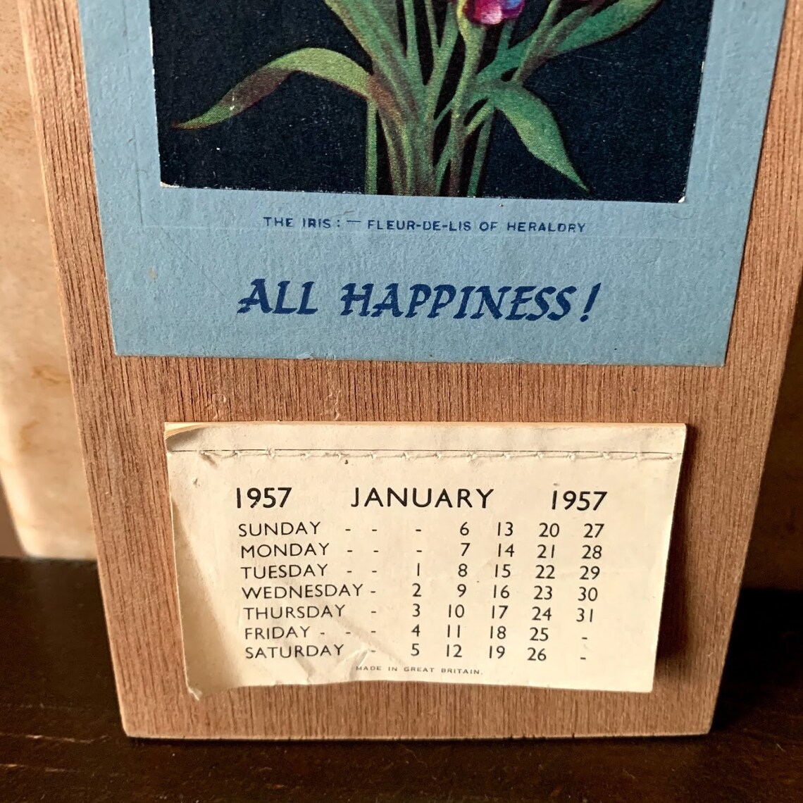 Vintage 1957 Wooden Calendar Tear Off Calendar With Pencil Etsy