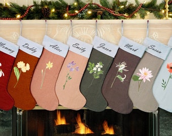 Birth Flower Christmas Stockings Personalized - Birth Month Flower Stockings - Personalized Christmas Stockings, Family Christmas Decoration