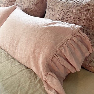 100% Linen Ruffled Pillow Shams, Pink Ruffled Pillowcase Ruffle Custom Pillowcases Ruppled Pillow Cover Decorative Pillow Cases Euro Pillow
