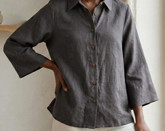 Organic Linen Batwing Sleeve Blouse | Sustainable Loose Fit Top