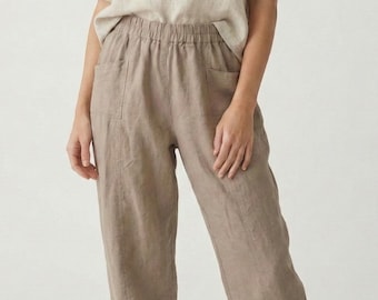 100% Linen Pants for Women | Handmade Organic Linen Pants |Natural Elastic Waist Trousers |Relaxed Linen Pants | Mother days Gift for Her