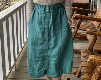 Front Snap Linen Skirt with Discreet Pockets | Eco-Friendly Linen Wrap Skirt | High Waist Linen Skirt | Midi Linen Skirt