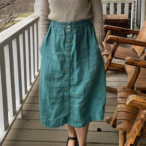 Front Snap Linen Skirt with Discreet Pockets | Eco-Friendly Linen Wrap Skirt | High Waist Linen Skirt | Midi Linen Skirt