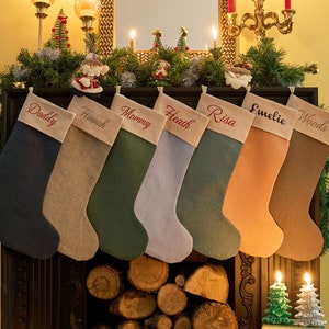 Personalized Linen Christmas Stockings - Custom Family Stocking Set Embroidered Christmas Stockings - Family Christmas Gift Stockings