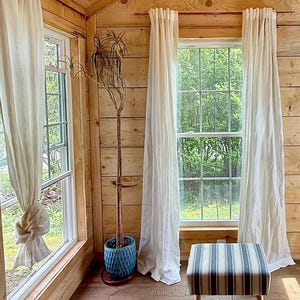 Rod pocket Linen Curtain for Living room, Custom Linen Curtain for Kitchen with Back top heading, Pre-Washed Linen Drapes with Tie tops