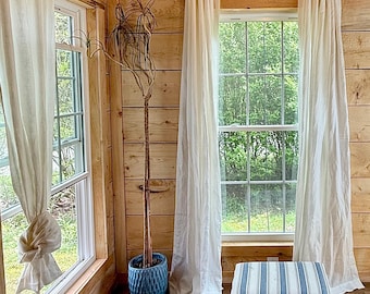 European Linen Curtain: Rod Pocket, Tie Top Drapes - Custom Size, Mothers Day Gift for Her