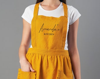 Linen Personalized Apron | Custom Apron | Mothers Day Gift from Daughter | Mom Christmas Gift for Her | Cute Apron | One size fits all