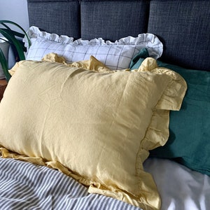 RUFFLED PILLOW CASES | Custom-Sized Shams All-Sided Ruffled Linen Pillow Cover Shabby Chic Pillow Shams, Mothers Day Gift for Her