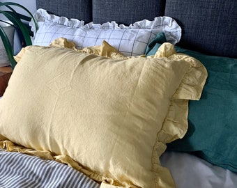 RUFFLED PILLOW CASES | Custom-Sized Shams All-Sided Ruffled Linen Pillow Cover Shabby Chic Pillow Shams with Ruffles Custom Pillowcases