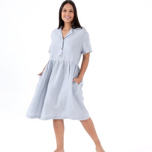 COLLARED SHIRT dress 41 Color Summer Comfy Dress Minimalist Cottagecore nursing dress Washed 100% Natural linen Mothers Day Gift for Her