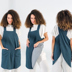 Durable Linen Pottery Apron | Natural Potter&#39;s Apron with Pockets | Mothers Day Gift for Her