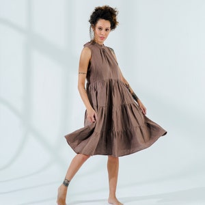 Linen Tiered Midi Dress | Sleeveless Summer dress | Simple linen dress | Tank top dress | Linen tunic | Mothers Day Gift for Her
