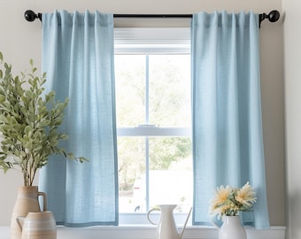 Elegant Linen Cafe Curtains - 41 Color Extra Long & Short Custom Panels 100% Natural Linen Drapes, Mothers Day Gift for Her