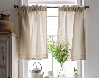 Handmade Linen Cafe Curtain Panels in Different Size Options - Custom Cafe Curtain Made to Order - Window and Door curtains 100% Flax Linen