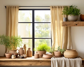 PURE Linen Cafe Curtain - 100% Natural European Linen - Modern Home Decor - Custom sizes Curtain - 41 COLOR Option