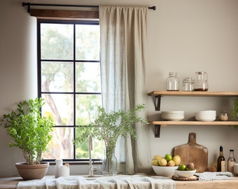 NATURAL Linen Cafe Curtain - Small French Cafe Style Curtain | Elegant White Linen Cafe Curtain Heading Options | Mothers Day Gift for Her
