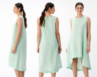 Linen Tunic Dress with Pockets | Linen Summer Dress | Sleeveless Linen Dress | Relaxed Fit | - Mothers Day Gift for Her