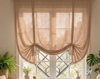 Cortina enrollable de lino orgánico europeo – Cortinas romanas hechas a mano, para la cocina