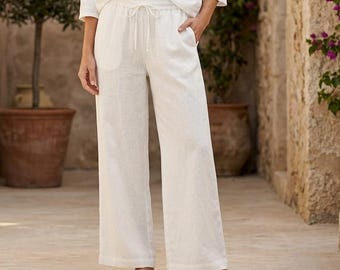 Relaxed Fit Linen Pants, Wide Leg Linen Pants for Women, Soft Summer Lounge, High Waisted Wide Leg Trousers