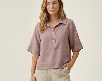Organic Linen Button-Up Shirt – Relaxed Fit, European Flax Blouse