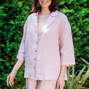 Organic Linen Pajama Set: Handmade European Lounge Sleepwear, Mothers Day Gift for Her image 9
