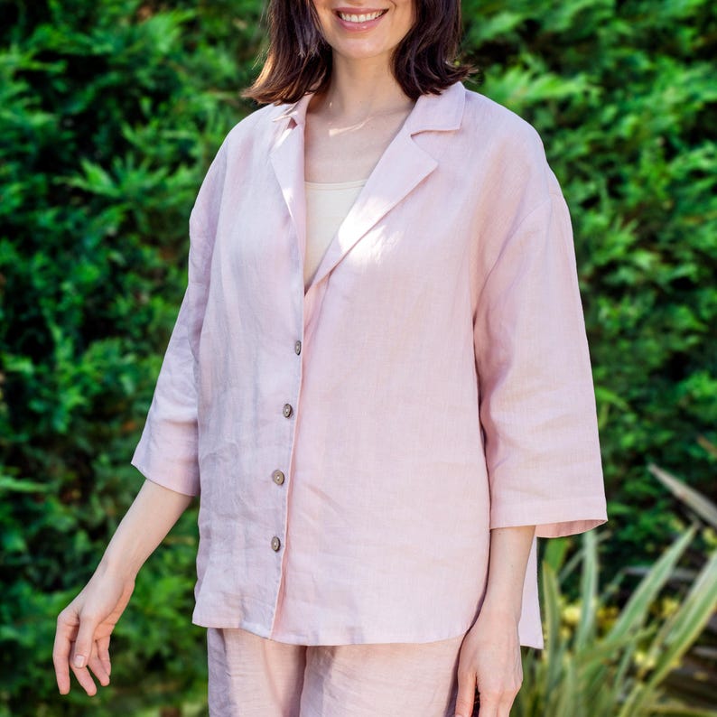 Organic Linen Pajama Set: Handmade European Lounge Sleepwear, Mothers Day Gift for Her image 9