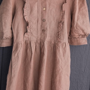 Ruffled Linen Midi Dress, Puff Sleeves, Adjustable Waist | Christmas Gift for Her image 8
