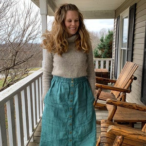 Front Snap Linen Skirt with Discreet Pockets Eco-Friendly Linen Wrap Skirt High Waist Linen Skirt Midi Linen Skirt image 3