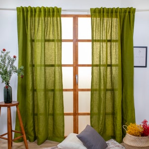 CUSTOM Linen Curtains with Back Tabs, Doorway living room Red Grey Green Stripes White Farmhouse or Modern Home Decor Mothers Day Gift