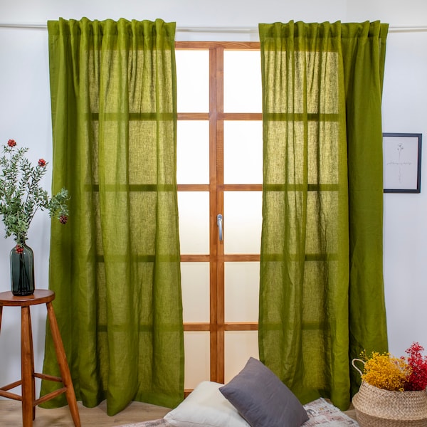 CUSTOM Linen Curtains with Back Tabs, Doorway living room Red Grey Green Stripes White Farmhouse or Modern Home Decor Mothers Day Gift