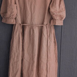 Ruffled Linen Midi Dress, Puff Sleeves, Adjustable Waist | Christmas Gift for Her image 7