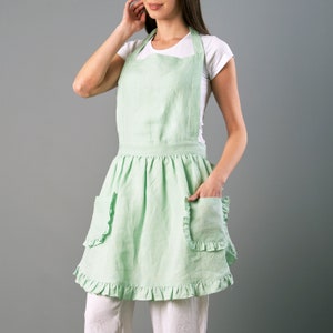 Practical Custom Linen Apron with Ruffle Detail and Roomy Pockets in 41 Colors Customizable and Suitable for All Sizes Mom Gift for Her image 10