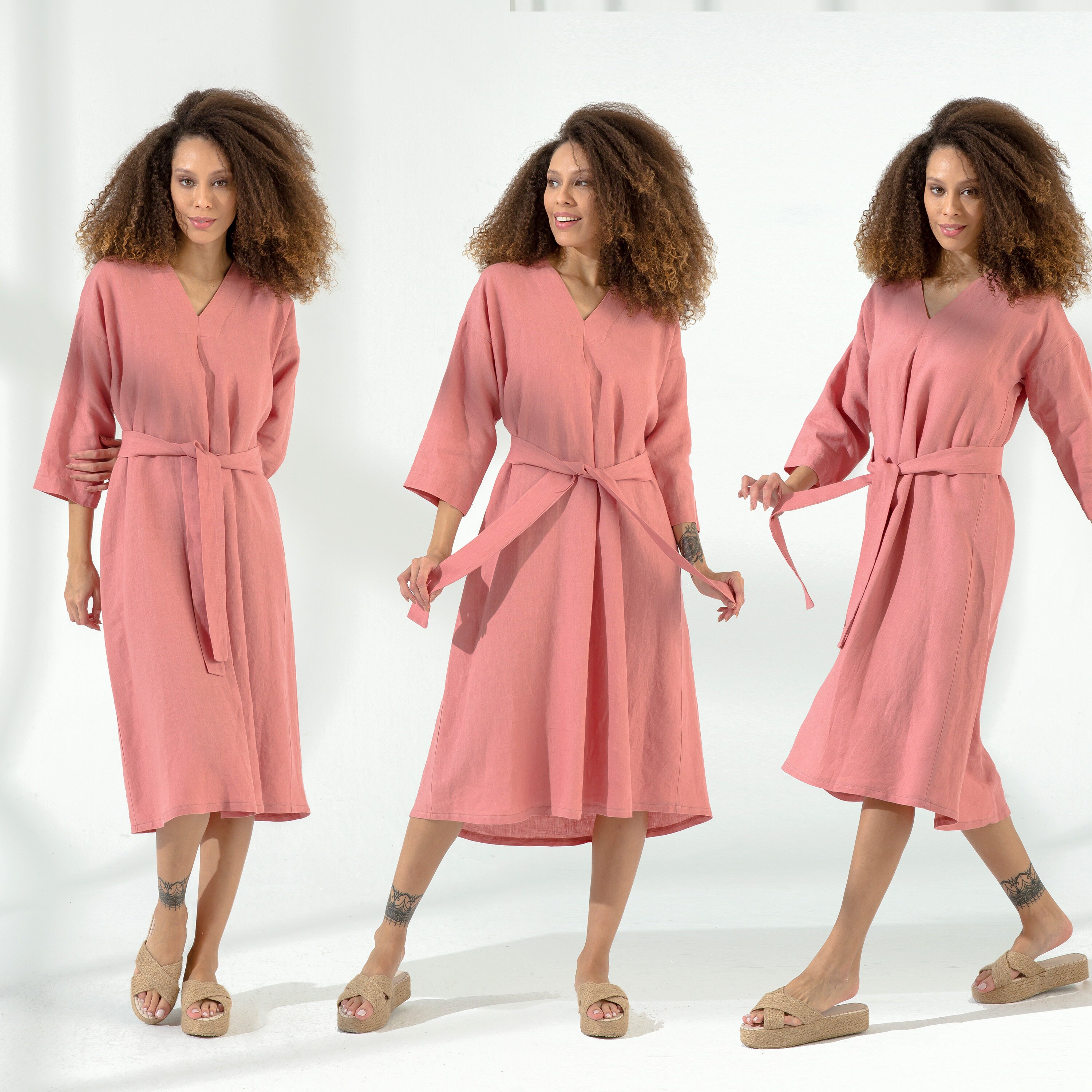 Mylee Sleeveless V-Neck Linen Collared Dress in Denim