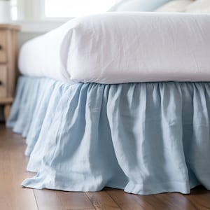 Luxurious Linen Bed Skirt Ruffled - Natural Organic European 100% Flax Bed Skirt For Anniversary Christmas Gift - Tailored Linen Bed Skirt