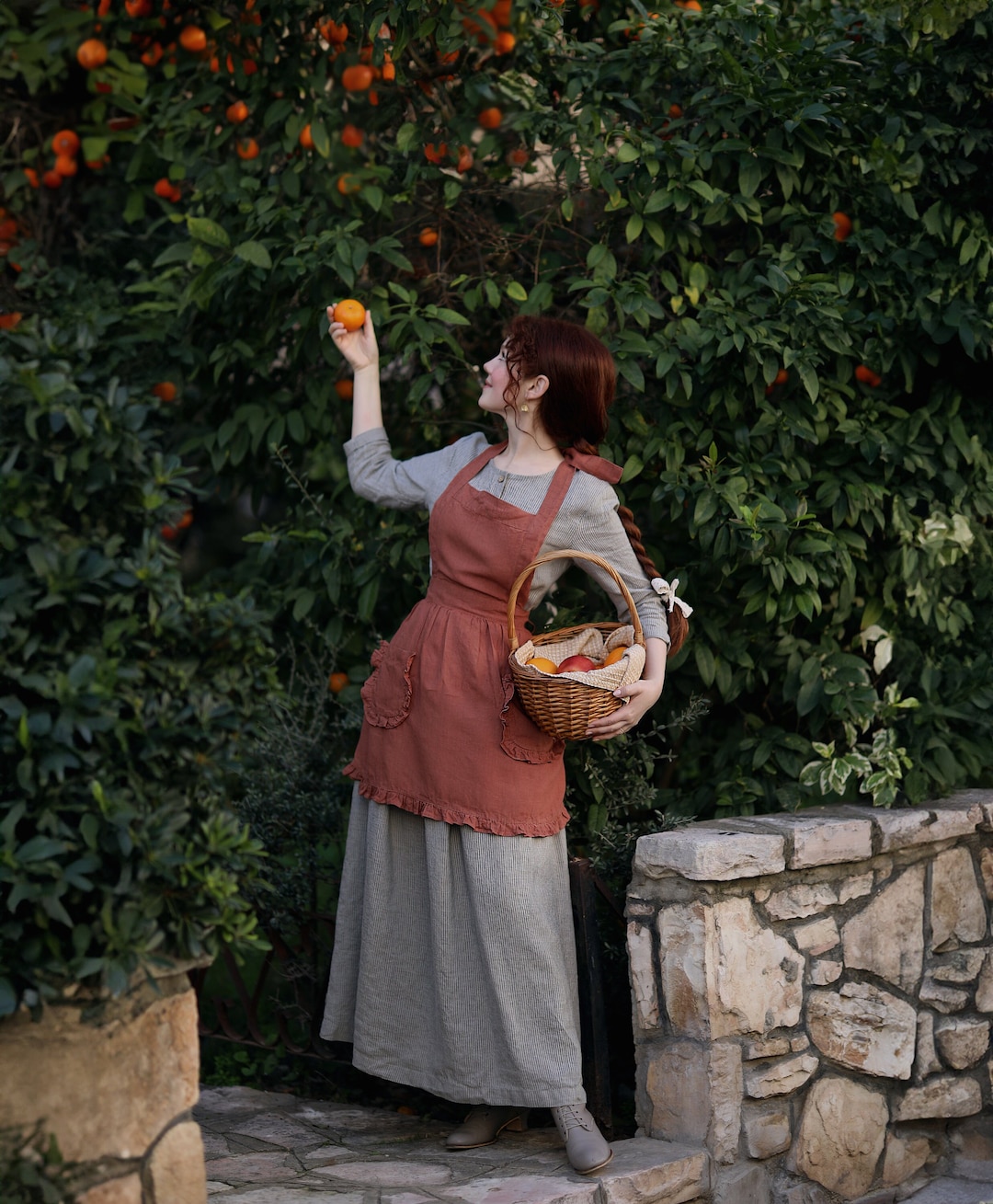 Practical Custom Linen Apron With Ruffle Detail and Roomy Pockets ...