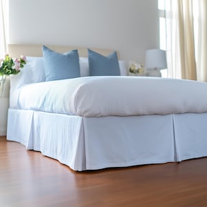 Custom Linen Bed Skirt with Kick Pleats | Organic Linen Bed Skirt | Adjustable Bed Skirt for All Bed Sizes - Mothers Day Gift for Her