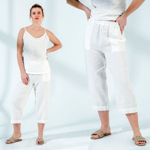 Linen Pants Women with Pockets | Casual Dress | Linen Pants Relaxed Fit | Elastic Waist Pants - Christmas Gift for Her