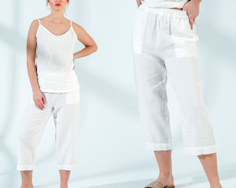 Linen Pants Women with Pockets | Casual Dress | Linen Pants Relaxed Fit | Elastic Waist Pants - Mothers Day Gift for Her
