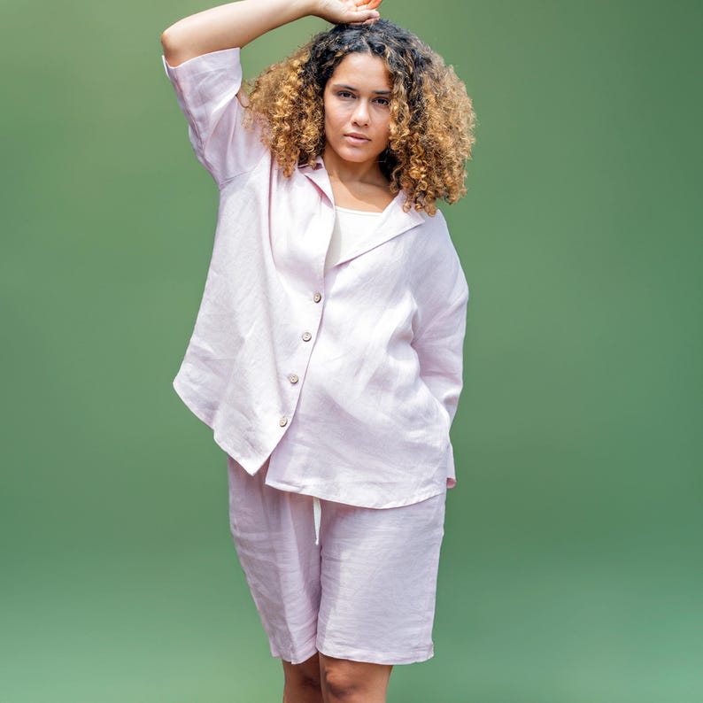 Organic Linen Pajama Set: Handmade European Lounge Sleepwear, Mothers Day Gift for Her image 3