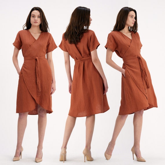 Wrap Linen Dress With Pockets Maternity ...