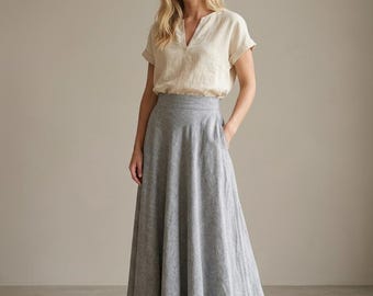 Maxi Linen Skirt | Elastic Waist, High Waist, Boho Summer Style | Christmas Gift for Her