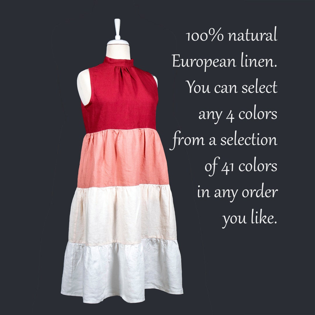 Custom Tiered Color Block Linen Dress Sleeveless Summer Dress