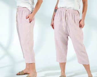 Pantalones de lino para mujer con bolsillos y cintura elástica / Vestido casual / Pantalones de lino Ajuste relajado / Regalo del Día de las Madres para ella