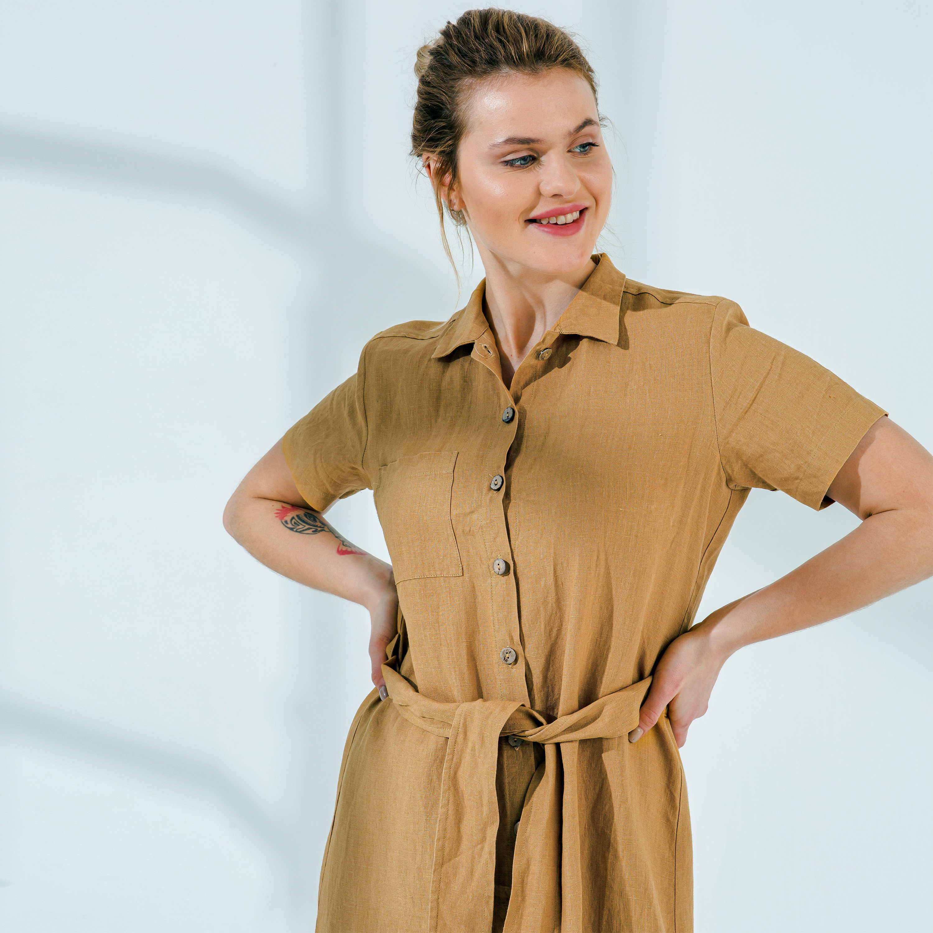 Linen Dress - Collared Linen Shirt Dress | Short Sleeve | Summer Linen Dress with Belt | Mothers Day Gift for Her Linen Dress - Collared Linen Shirt Dress | Short Sleeve | Summer Linen Dress with Belt | Mothers Day Gift for Her