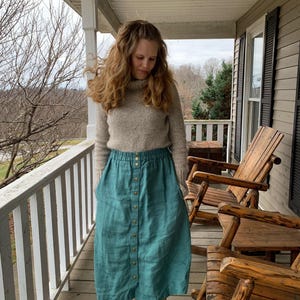 Front Snap Linen Skirt with Discreet Pockets | Linen Wrap Skirt | High Waist Linen Skirt | Midi Linen Skirt, Christmas Gift for Her