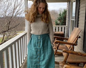 Front Snap Linen Skirt with Discreet Pockets | Linen Wrap Skirt | High Waist Linen Skirt | Midi Linen Skirt, Mothers Day Gift for Her